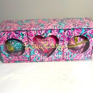 Lilly Pulitzer Heart to Heart Pink Grenadine Herring Rumors Ornaments - Set of 3